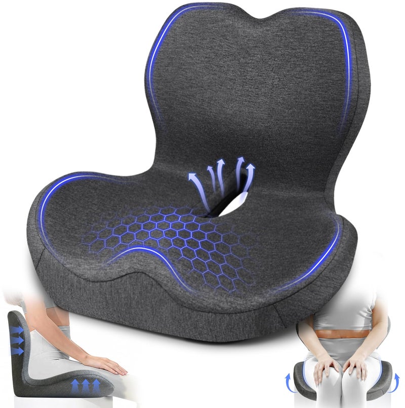 JIPORIER Seat Cushion with Back Support,Lumbar Support Pillow for Office Chair,Memory Foam Car Seat Cushion with L-Shaped Ergonomic Design,Lumbar Pillow Office Chair Cushion for Car,Truck,Desk,Chairs - Image 1