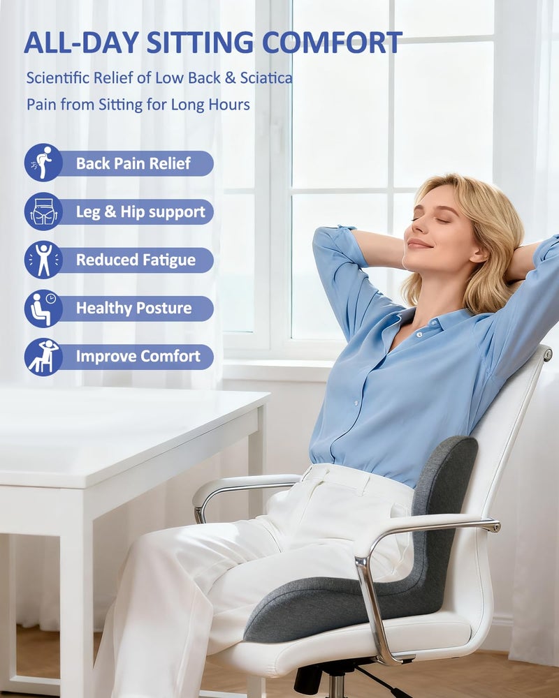 JIPORIER Seat Cushion with Back Support,Lumbar Support Pillow for Office Chair,Memory Foam Car Seat Cushion with L-Shaped Ergonomic Design,Lumbar Pillow Office Chair Cushion for Car,Truck,Desk,Chairs - Image 2