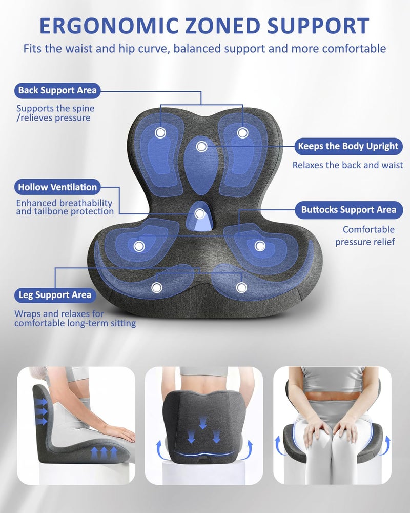 JIPORIER Seat Cushion with Back Support,Lumbar Support Pillow for Office Chair,Memory Foam Car Seat Cushion with L-Shaped Ergonomic Design,Lumbar Pillow Office Chair Cushion for Car,Truck,Desk,Chairs - Image 3