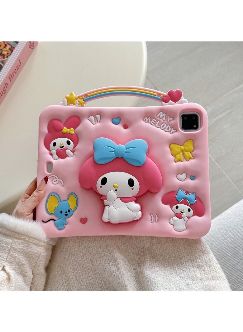حالة جهاز لوحي على شكل My Melody اللطيفة لجهاز iPad، مع حامل دوار 360 درجة وحامل قلم، غطاء واقٍ كرتوني مضاد للصدمات مع حبل معلق. - Image 5