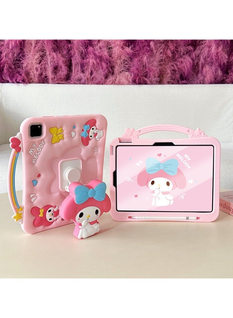 حالة جهاز لوحي على شكل My Melody اللطيفة لجهاز iPad، مع حامل دوار 360 درجة وحامل قلم، غطاء واقٍ كرتوني مضاد للصدمات مع حبل معلق. - Image 2