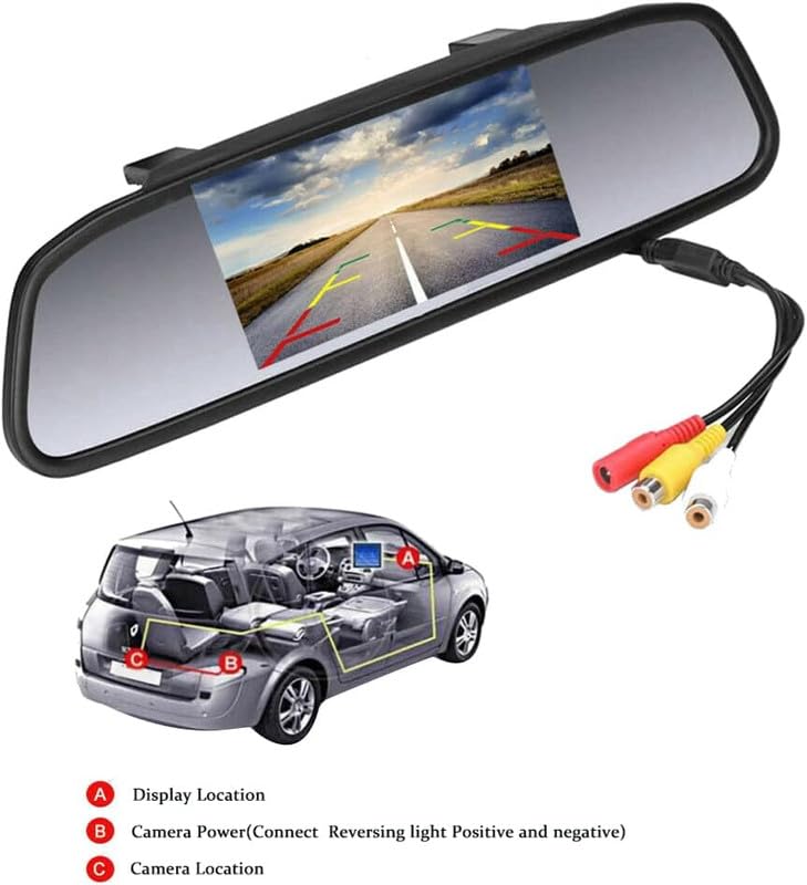 LOVMOTO Car Video Monitor 4.3 inch Auto Screen 12V-24V Universal Mount Clip-On Current Mirror for Backup Camera/Front Camera/Media Player/Safety Driving Comfortable with E-on - Image 2