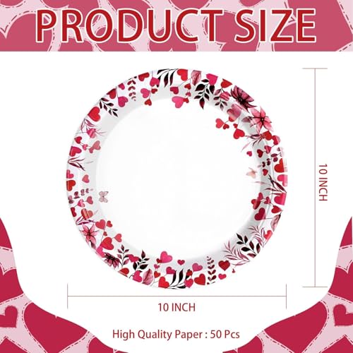 Greencian 50 Pcs Valentine's Day Paper Plates 10" Pink Heart Dessert Plates Disposable Heart Party Supplies for Valentines Day Wedding Anniversary Engagement Birthday Party Decorations - Image 4