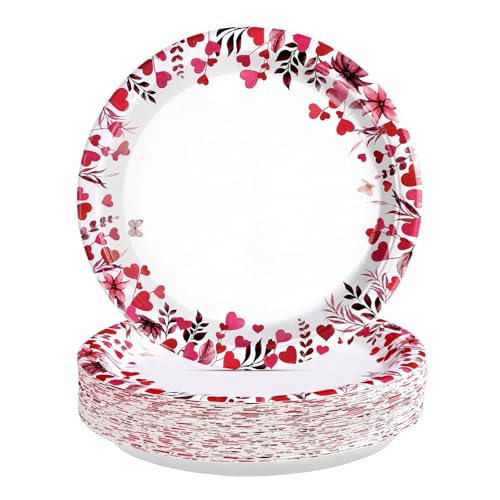 Greencian 50 Pcs Valentine's Day Paper Plates 10" Pink Heart Dessert Plates Disposable Heart Party Supplies for Valentines Day Wedding Anniversary Engagement Birthday Party Decorations - Image 1