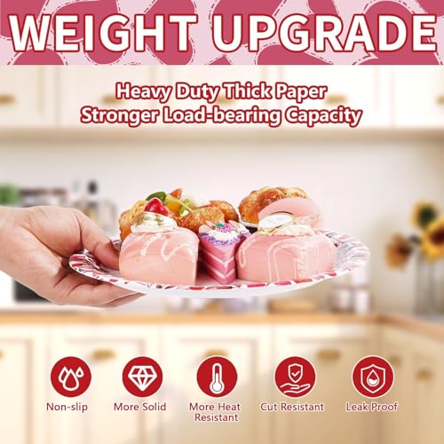 Greencian 50 Pcs Valentine's Day Paper Plates 10" Pink Heart Dessert Plates Disposable Heart Party Supplies for Valentines Day Wedding Anniversary Engagement Birthday Party Decorations - Image 3