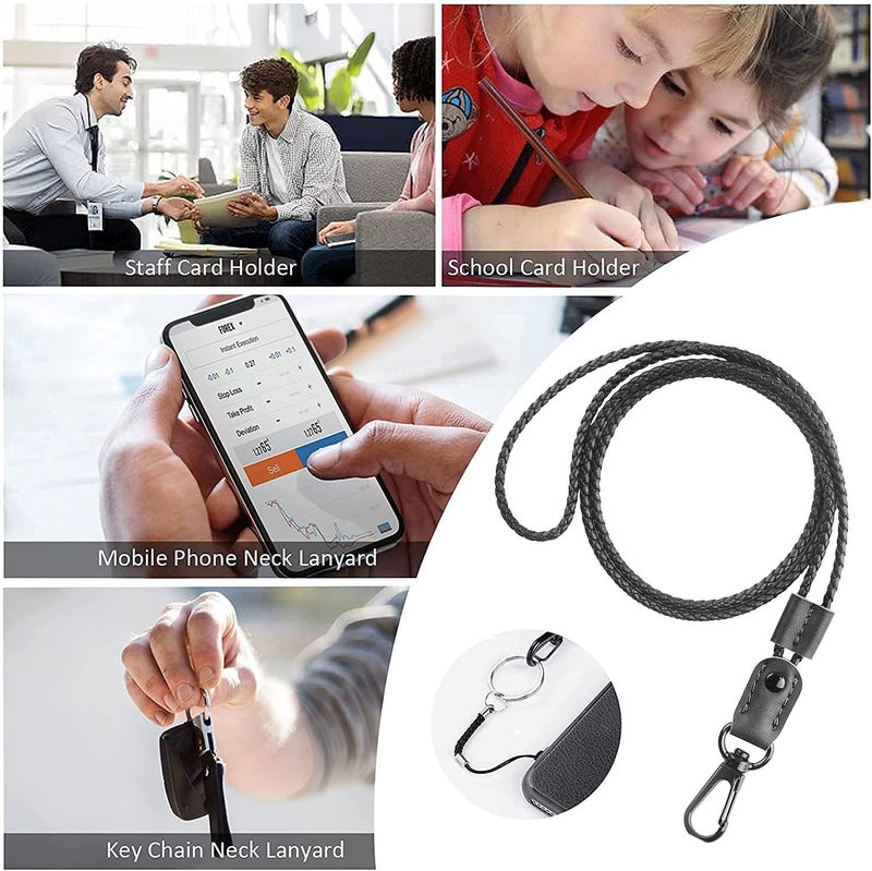 إي سي في في سلسلة مفاتيح نالاندا، قطعتان، حبل مضفر للرقبة، مصنوع من جلد الألياف الدقيقة، بطول قابل للتعديل مع مشبك معدني قوي، مناسب لحامل بطاقات الهوية، والمفاتيح، والهواتف المحمولة، للجنسين (أسود) - Image 5