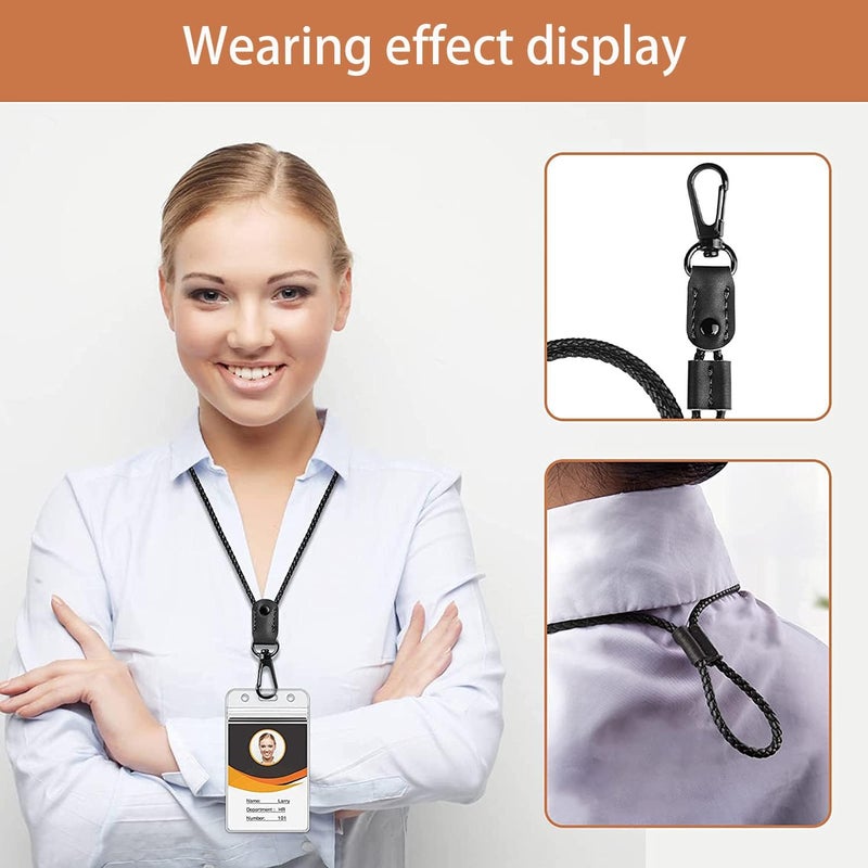 إي سي في في سلسلة مفاتيح نالاندا، قطعتان، حبل مضفر للرقبة، مصنوع من جلد الألياف الدقيقة، بطول قابل للتعديل مع مشبك معدني قوي، مناسب لحامل بطاقات الهوية، والمفاتيح، والهواتف المحمولة، للجنسين (أسود) - Image 2