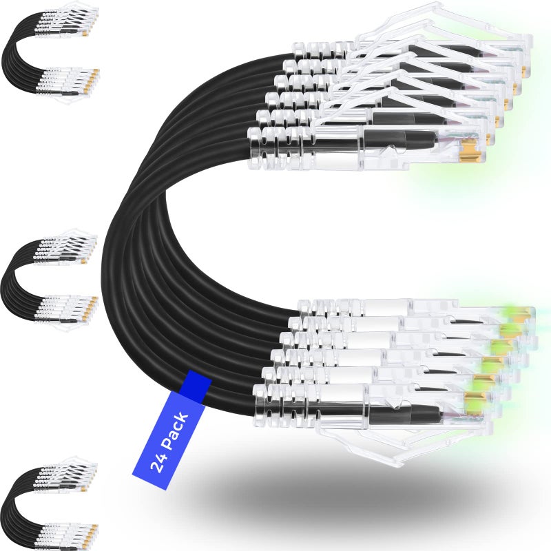 Rapink Patch Cables Cat6 Cat6a 5ft 24 Pack Slim Cat6a Ethernet Patch Cable 10G Support Snagless Cat 6 Patch Cable for Patch Panel to Switch Flexiable Cat6 Ethernet Cable Black - Image 2