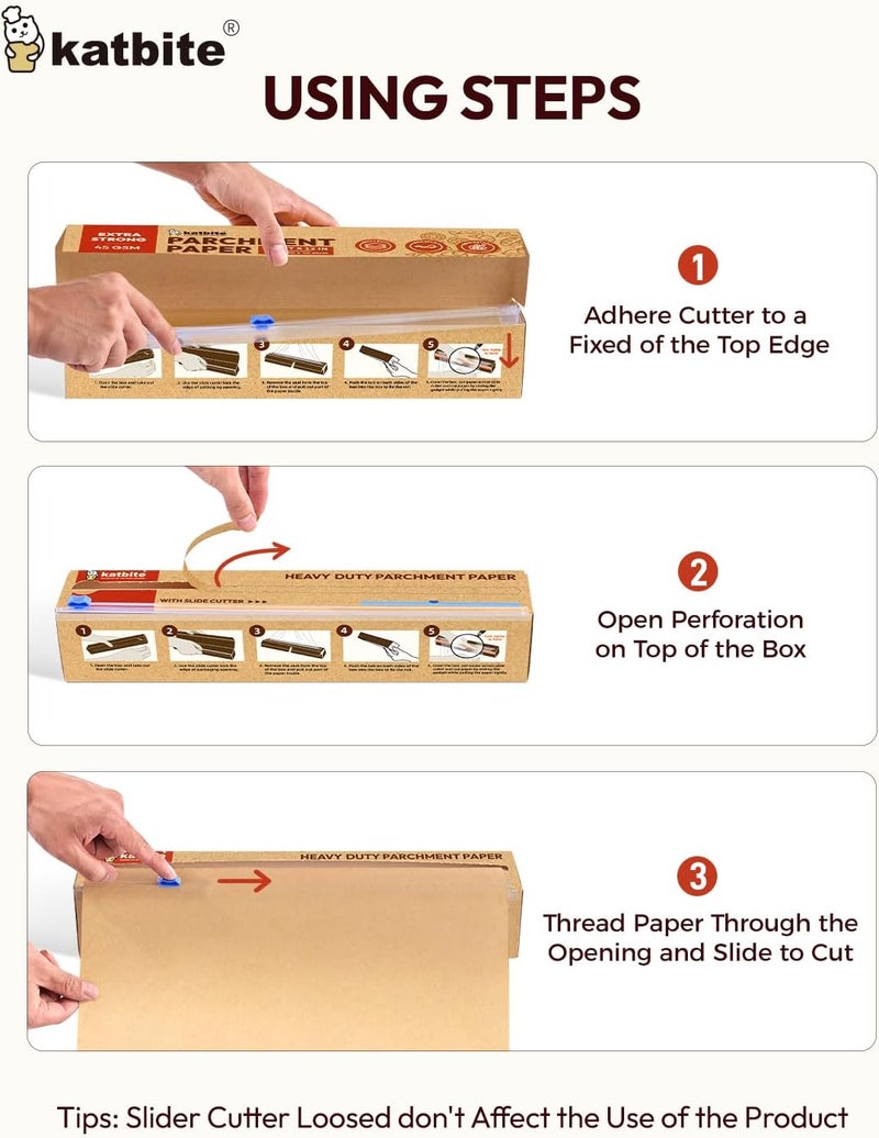 katbite Unbleached Parchment Paper Roll for Baking 12in x 262ft, 260 Sq.Ft, Heavy Duty & Non-stick Baking Paper with Slide Cutter, Brown Parchment Paper for Cooking, Air Fryer, Steaming, Bread - Image 4