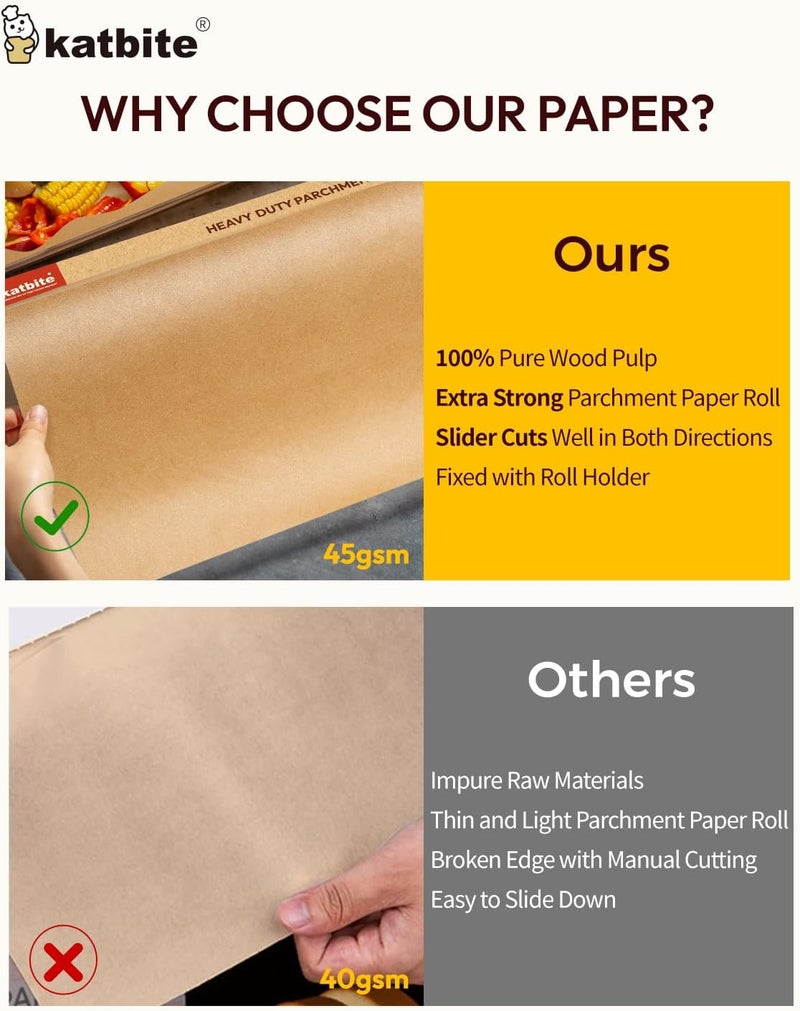 katbite Unbleached Parchment Paper Roll for Baking 12in x 262ft, 260 Sq.Ft, Heavy Duty & Non-stick Baking Paper with Slide Cutter, Brown Parchment Paper for Cooking, Air Fryer, Steaming, Bread - Image 5