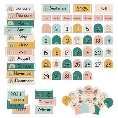 Eamay Boho Calendar Pocket Chart Cards and Classroom Calendar Cards Kit for Home School -90 Cards - Image 1
