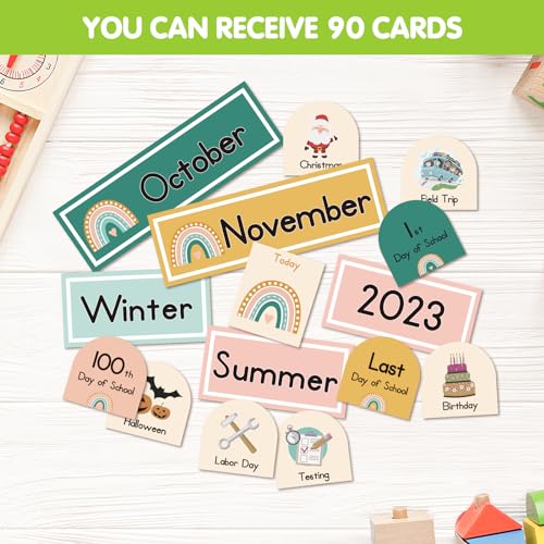 Eamay Boho Calendar Pocket Chart Cards and Classroom Calendar Cards Kit for Home School -90 Cards - Image 3