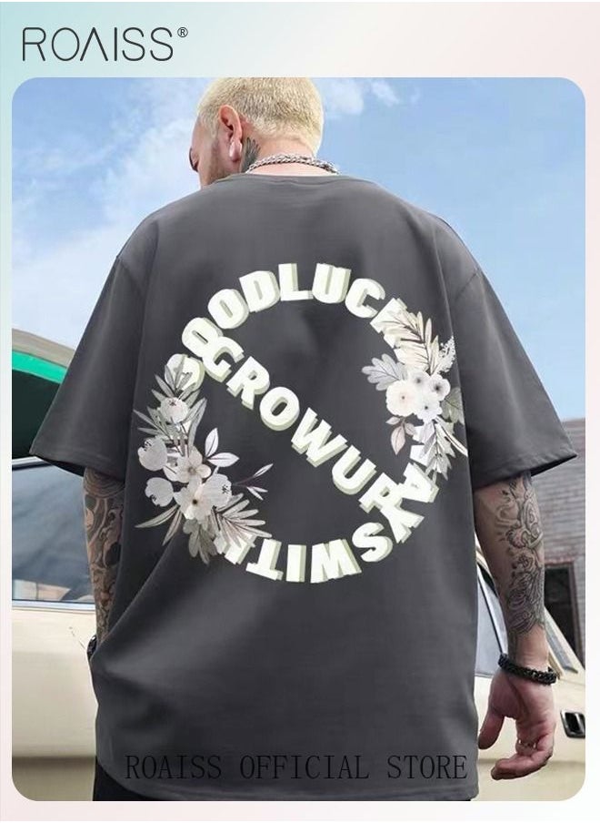 2Pcs Man's T-shirt Loose Version Trendy All-Match Pattern Printing Short Sleeves