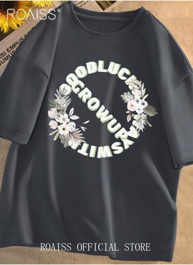 2Pcs Man's T-shirt Loose Version Trendy All-Match Pattern Printing Short Sleeves