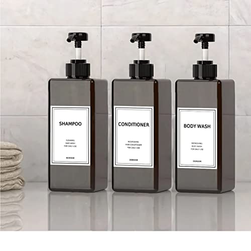 DIDROOM موزع شامبو وبلسم، مجموعة زجاجات شامبو وبلسم قابلة لإعادة التعبئة مع ملصقات - موزع بلاستيكي فارغ للاستحمام (21 أونصة) - Image 2