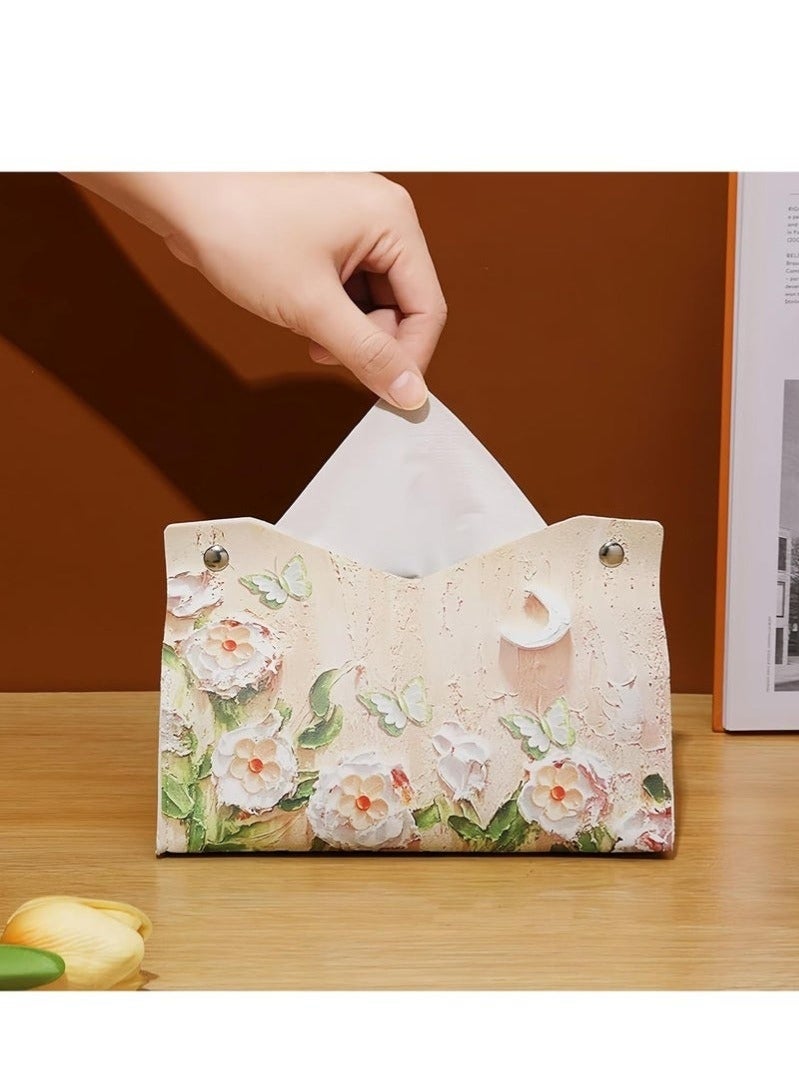 Bukela Leather Tissue Box Cover - Reusable Home Decor with Nature Designs,Dispenser for Bathroom, Kitchen and Cars (Camellias Under The Moon) - Image 1