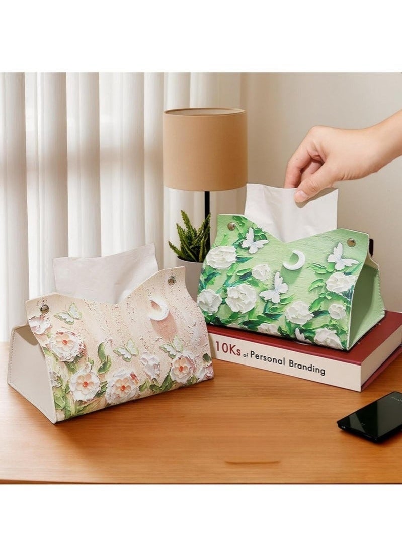 Bukela Leather Tissue Box Cover - Reusable Home Decor with Nature Designs,Dispenser for Bathroom, Kitchen and Cars (Camellias Under The Moon) - Image 2