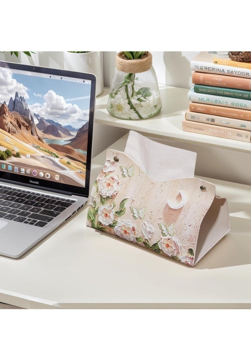 Bukela Leather Tissue Box Cover - Reusable Home Decor with Nature Designs,Dispenser for Bathroom, Kitchen and Cars (Camellias Under The Moon) - Image 3