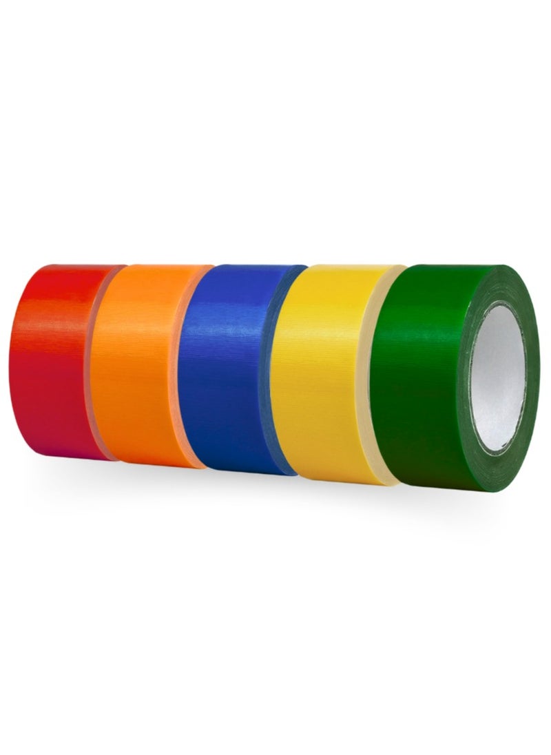 Generic 5 Rolls | Colorful Duct Tape | 2 Inches x 22 Yards | Red, Orange, Blue, Green, Yellow | Durable Adhesive, Waterproof | Ideal for Arts & Crafts, Household Repairs, Organization, Gift Wrapping, Party Decorations  - Image 1