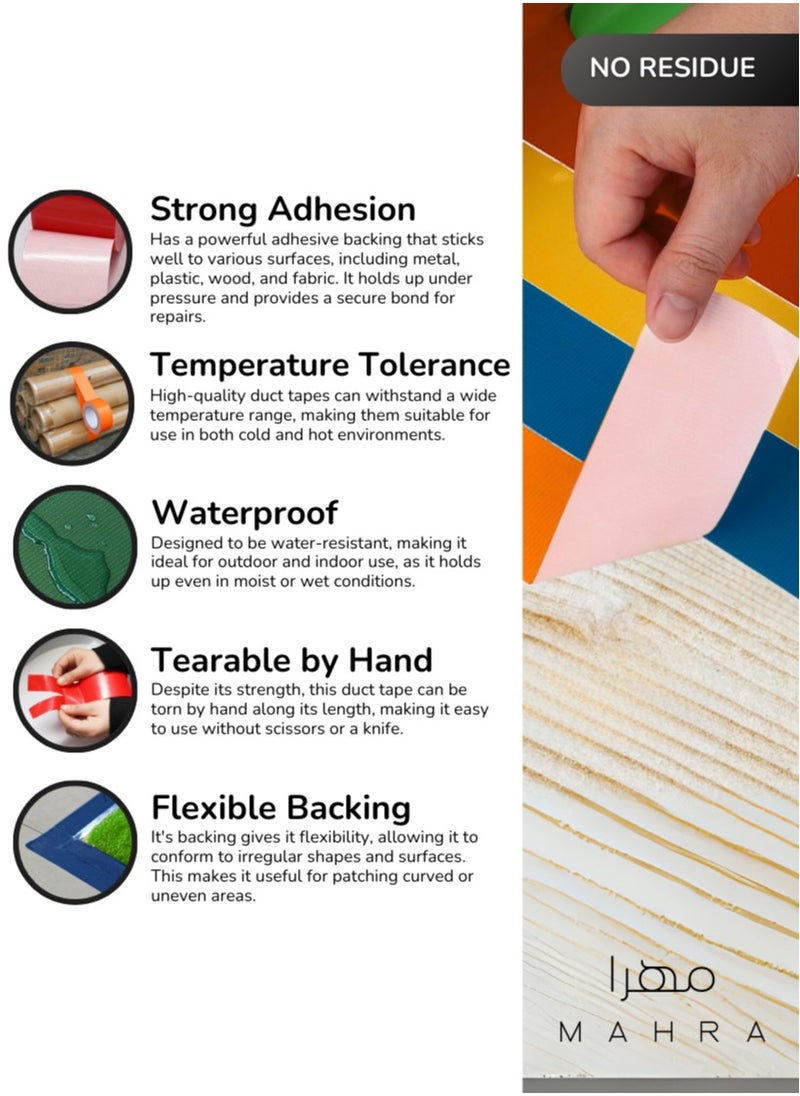 Generic 5 Rolls | Colorful Duct Tape | 2 Inches x 22 Yards | Red, Orange, Blue, Green, Yellow | Durable Adhesive, Waterproof | Ideal for Arts & Crafts, Household Repairs, Organization, Gift Wrapping, Party Decorations  - Image 4
