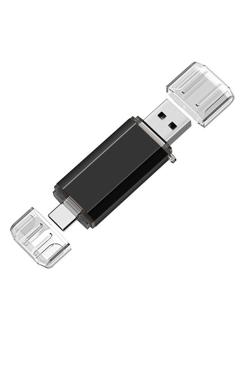 محرك أقراص فلاش USB، محرك إبهام OTG مزدوج، شريحة ذاكرة سريعة وسهلة الاستخدام، محرك أقراص USB خفيف الوزن ومحمول من النوع C للهواتف الذكية وأجهزة الكمبيوتر المحمولة والهواتف المحمولة، (قطعة واحدة، أسود، 64 جيجابايت)