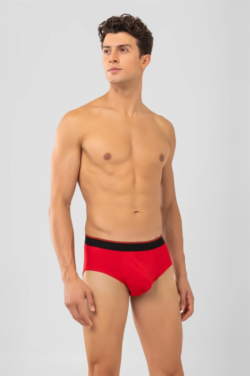 Baykar Cotton Black Striped Men's Briefs 2 Pack Red