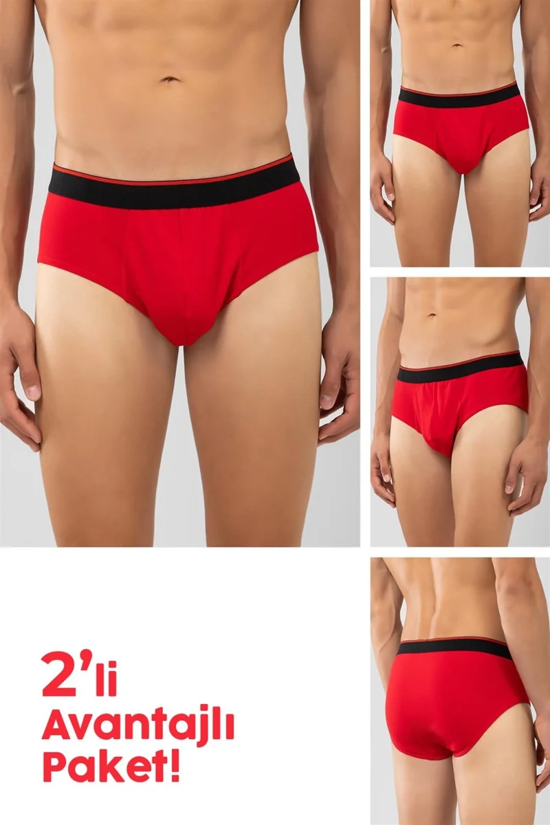 Baykar Cotton Black Striped Men's Briefs 2 Pack Red
