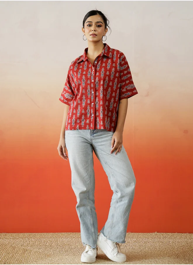 sanskrutihomes Sanskrutihomes Printed Cotton Short Sleeve Ethnic Top