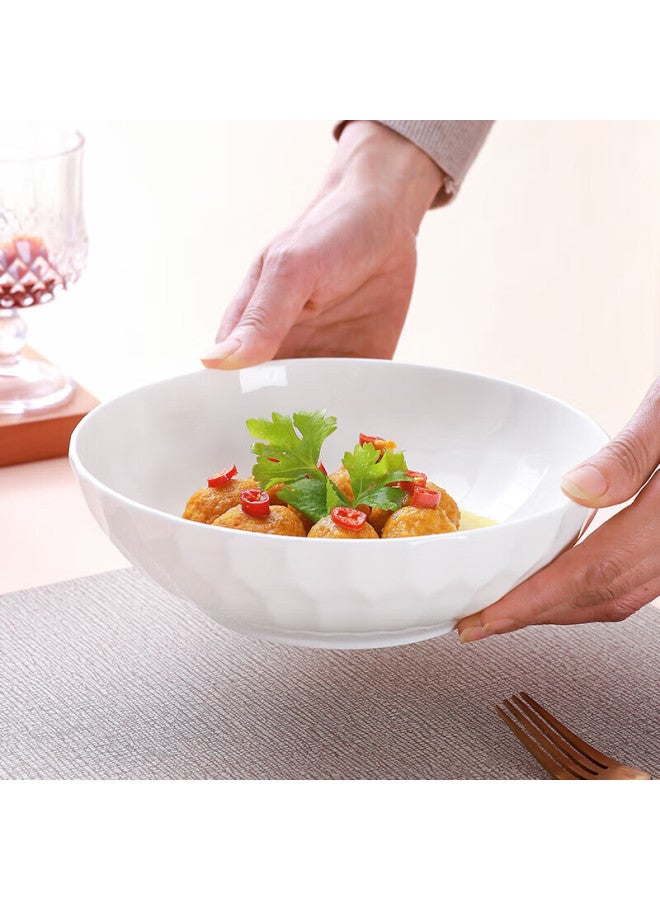 Sky Top Ceramic Large Salad Bowl, Serving Bowl, Pure White Embossed Bone China, For Home And Hotel Use, Tableware, 8-inch Crystal Series Shallow Bowl - Image 1