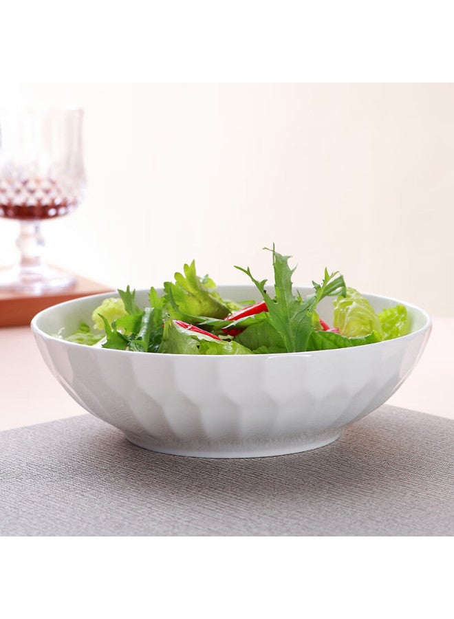 Sky Top Ceramic Large Salad Bowl, Serving Bowl, Pure White Embossed Bone China, For Home And Hotel Use, Tableware, 8-inch Crystal Series Shallow Bowl - Image 5