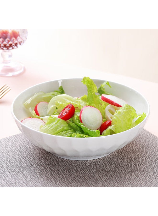 Sky Top Ceramic Large Salad Bowl, Serving Bowl, Pure White Embossed Bone China, For Home And Hotel Use, Tableware, 8-inch Crystal Series Shallow Bowl - Image 2