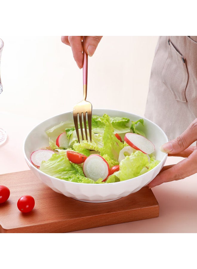 Sky Top Ceramic Large Salad Bowl, Serving Bowl, Pure White Embossed Bone China, For Home And Hotel Use, Tableware, 8-inch Crystal Series Shallow Bowl - Image 3