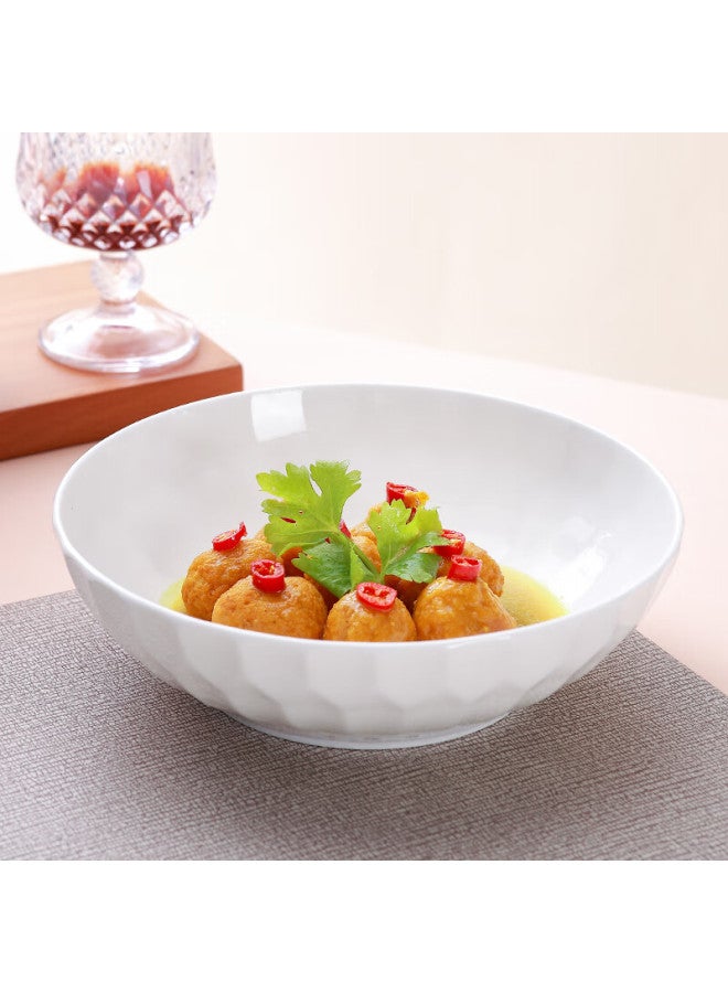 Sky Top Ceramic Large Salad Bowl, Serving Bowl, Pure White Embossed Bone China, For Home And Hotel Use, Tableware, 8-inch Crystal Series Shallow Bowl - Image 4