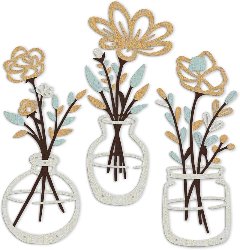 Azonee Metal Flower Wall Art – زينة جدارية من الزهور المعدنية، مناسبة للمنازل الريفية بألوان البيج والذهب، لغرف المعيشة والنوم والحمام وغرف الطعام، إضافة أنيقة للمنزل بطابع بسيط وعصري (3 قطع) - Image 1