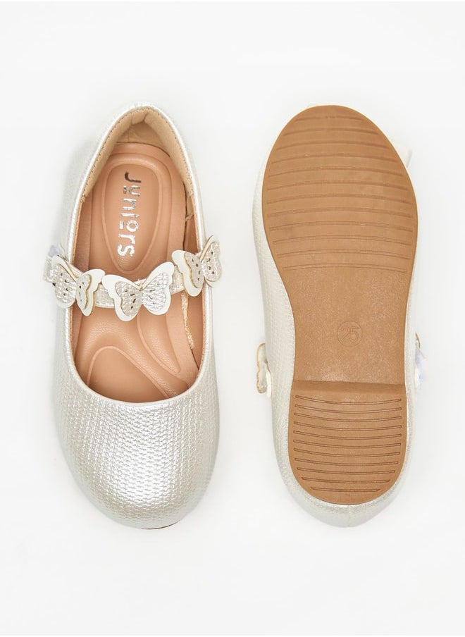 JUNIORS Girls Butterfly Accent Ballerina Shoes with Hook and Loop Closure  - Image 4
