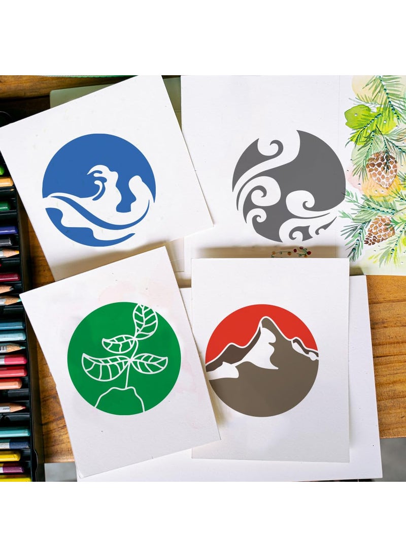 FINGERINSPIRE - FINGERINSPIRE 5PCS Oriental Element Symbols Painting Stencil 5.9x5.9inch Large Metal Wood Water Fire Earth Symbols Template Reusable 5 Elements Stencil for Painting Fantasy Theme Drawing Template - Image 1