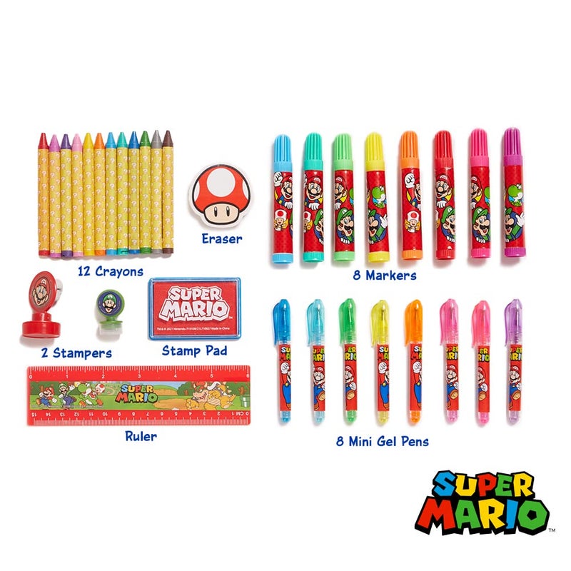 Innovative Designs Mario Brothers Super Mario Deluxe Activity Set with Carrying Tin, Coloring Sheets, Tattoos, Stickers, & Art Supplies - Image 2