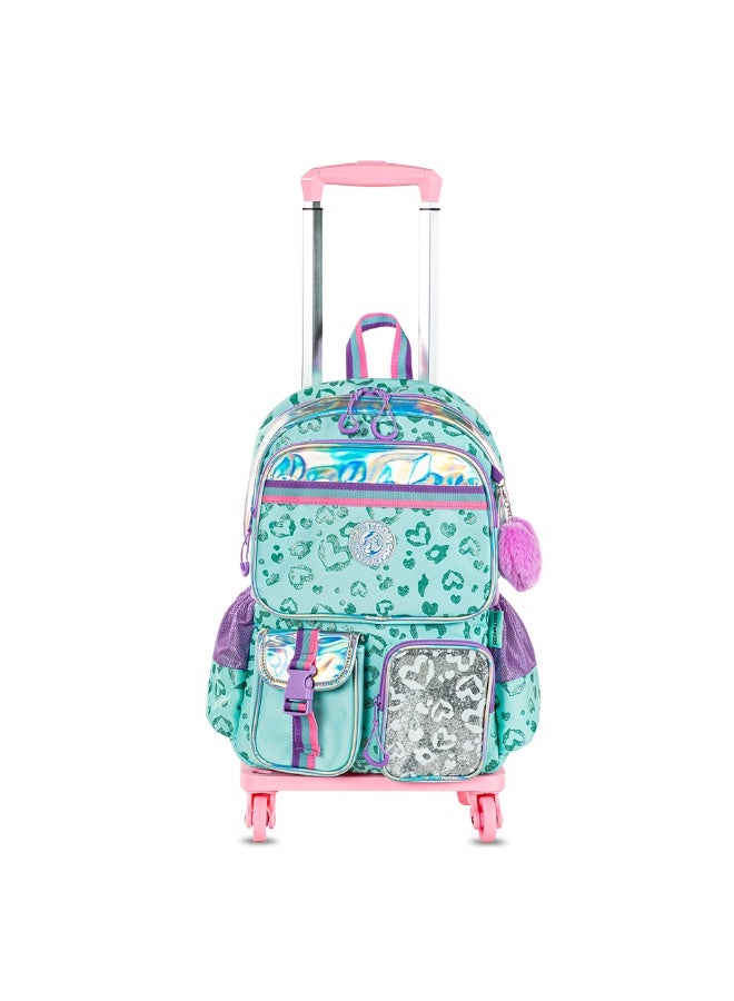 Eazy Kids 17" School Bag Set of 4 w/ 4 Wheel Trolley, Lunch Bag and Pencil Pouch - Love Green - Image 2