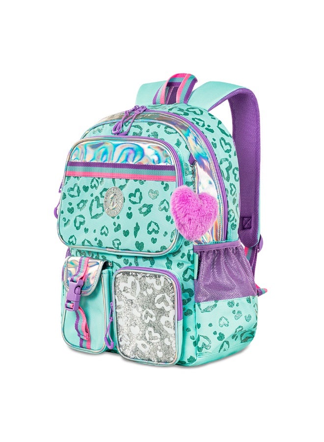 Eazy Kids 17" School Bag Set of 4 w/ 4 Wheel Trolley, Lunch Bag and Pencil Pouch - Love Green - Image 4