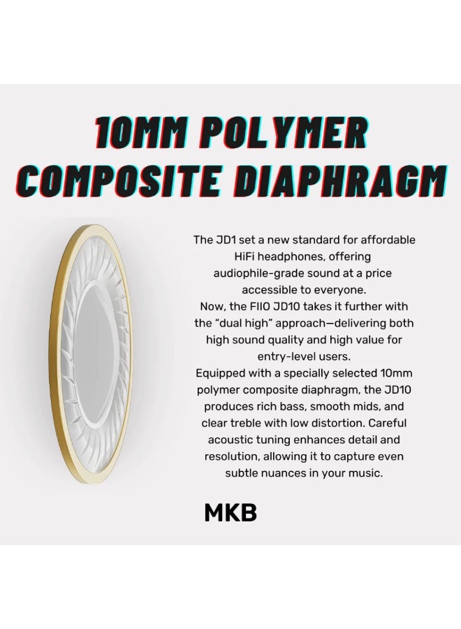 FiiO JD10 Hi-Fi Dual Cavity Design IEM Dynamic Driver Polymer Composite Diaphragm Type-C Cable - Image 2