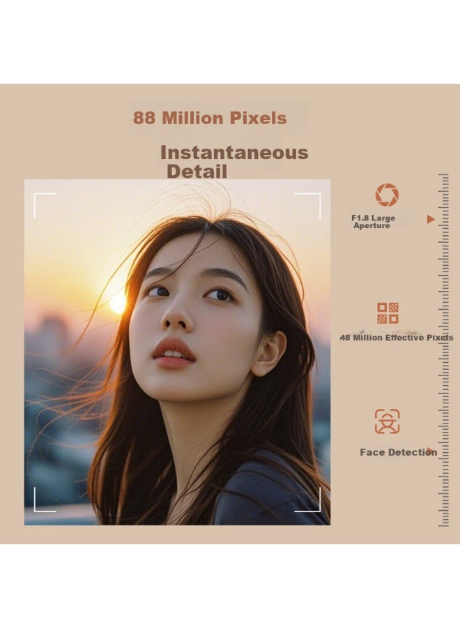 Caizu 88 Million Pixel Dual-lens Ultra-clear Digital Camera, 8k Entry-level Vlog Mirrorless Camera, 1/2 Inch Sensor, Touchscreen, Wifi Transfer, Image Stabilization, Gift, 256gb - Image 1