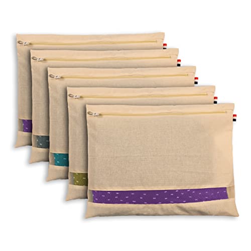 SOLSTICE cotton big saree covers/bags for storage single (18 x 15 Inches) for big silk sarees, lehengas, clothes with Zipper Closure (with Window - Pack of 5) - Image 1