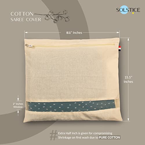 SOLSTICE cotton big saree covers/bags for storage single (18 x 15 Inches) for big silk sarees, lehengas, clothes with Zipper Closure (with Window - Pack of 5) - Image 2