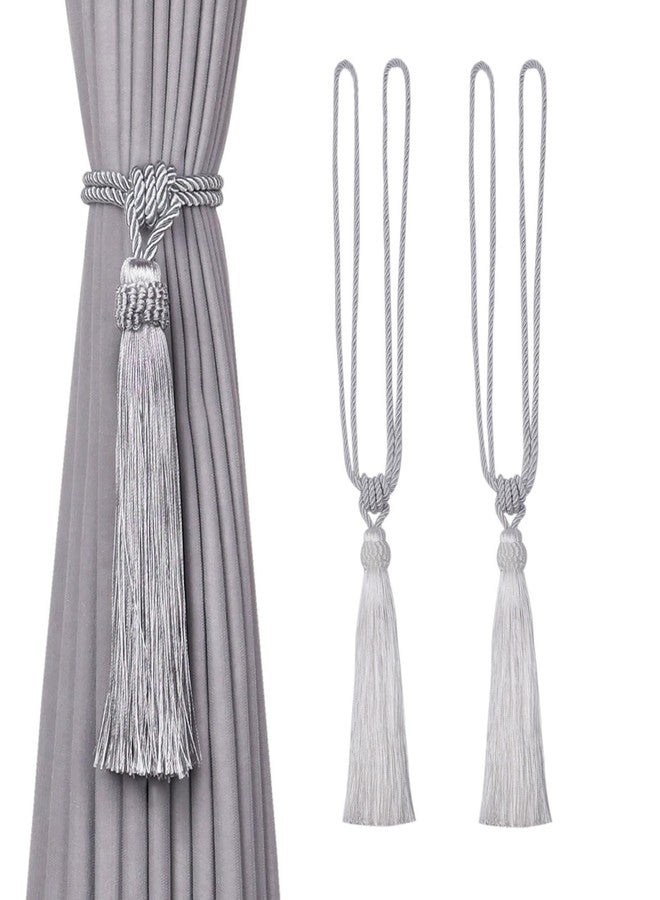 NICEEC 2 Pack Long Tassel Curtain Tiebacks European Style Decorative Drape Tie Backs Elegant Handmade Braided Rope Knot Curtain Holdbacks for Home & Office Window Drapery (Silver Grey) - Image 1