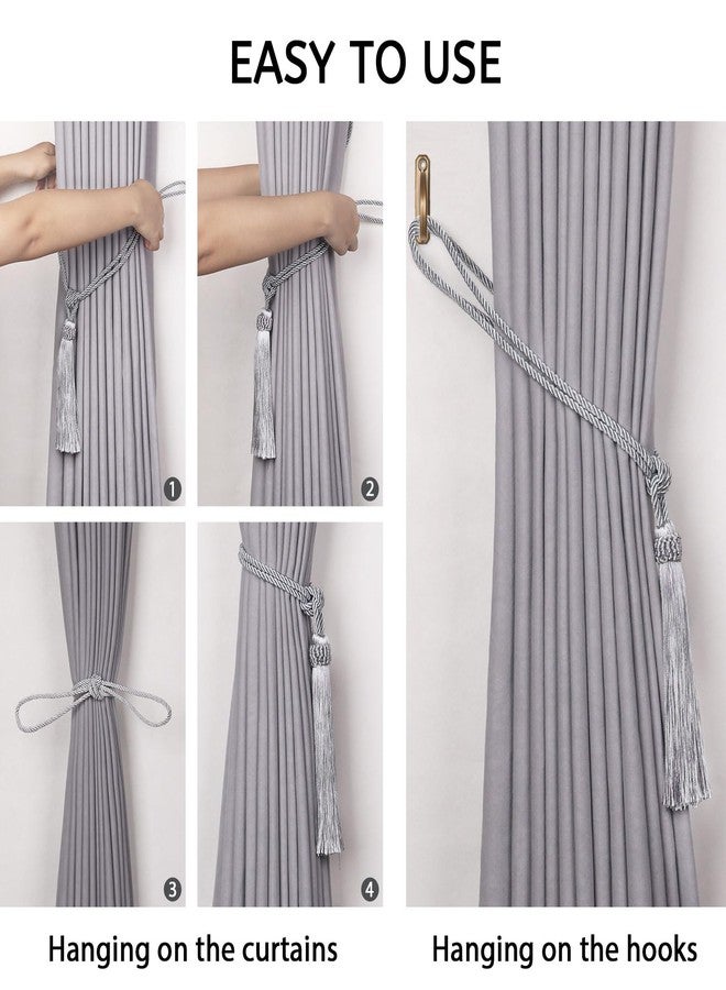 NICEEC 2 Pack Long Tassel Curtain Tiebacks European Style Decorative Drape Tie Backs Elegant Handmade Braided Rope Knot Curtain Holdbacks for Home & Office Window Drapery (Silver Grey) - Image 5