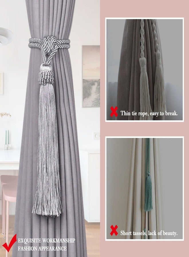 NICEEC 2 Pack Long Tassel Curtain Tiebacks European Style Decorative Drape Tie Backs Elegant Handmade Braided Rope Knot Curtain Holdbacks for Home & Office Window Drapery (Silver Grey) - Image 2