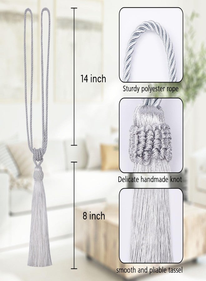 NICEEC 2 Pack Long Tassel Curtain Tiebacks European Style Decorative Drape Tie Backs Elegant Handmade Braided Rope Knot Curtain Holdbacks for Home & Office Window Drapery (Silver Grey) - Image 3