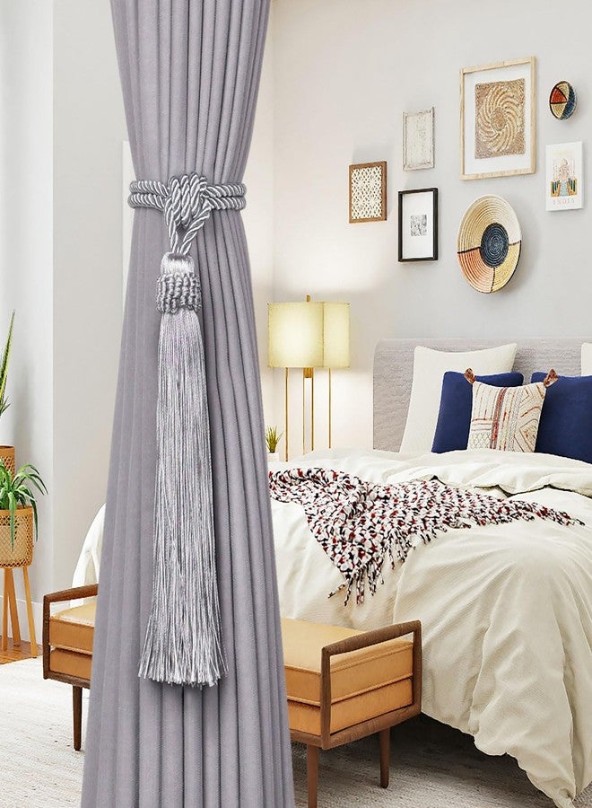 NICEEC 2 Pack Long Tassel Curtain Tiebacks European Style Decorative Drape Tie Backs Elegant Handmade Braided Rope Knot Curtain Holdbacks for Home & Office Window Drapery (Silver Grey) - Image 4