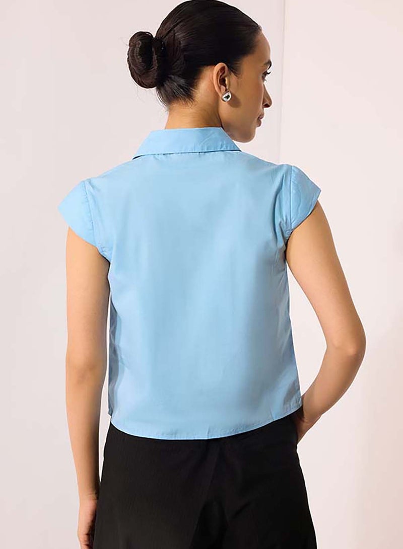 Virgio VIRGIO 100% Cotton Blue Shirt With Cap Sleeve  - Image 4