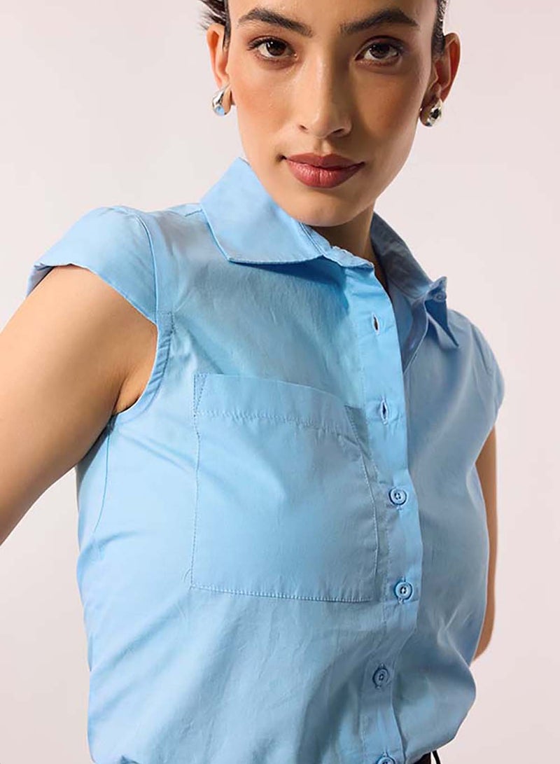 Virgio VIRGIO 100% Cotton Blue Shirt With Cap Sleeve  - Image 3